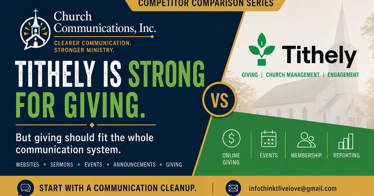 Final Tithely comparison cover for Church Communications, Inc. about fitting giving into the whole communication system.